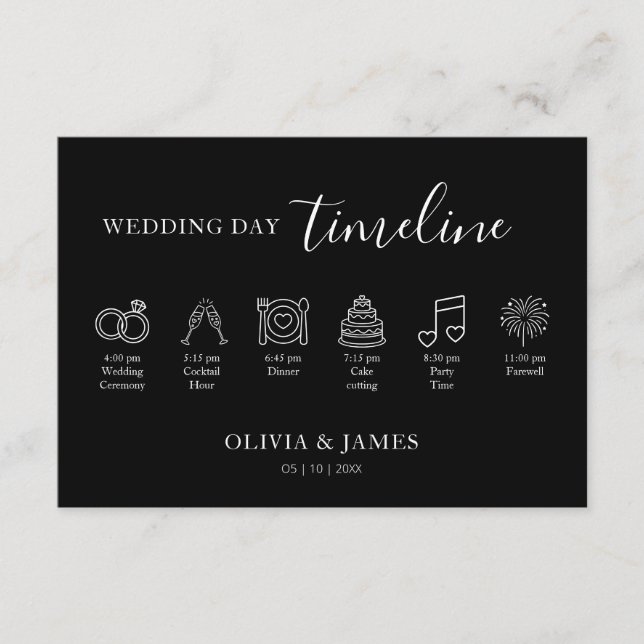 Minimalist Simple Wedding Timeline Begleitkarte (Vorderseite)