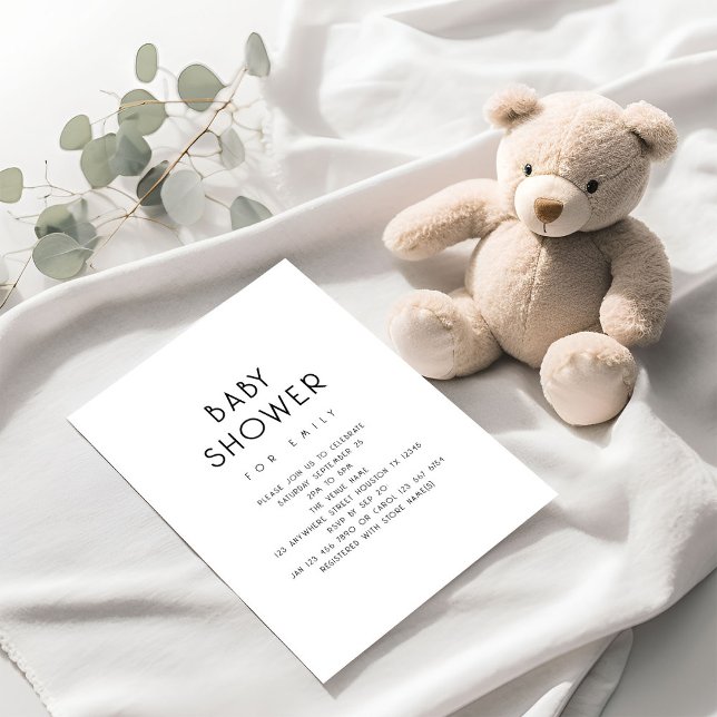 Minimalist Simply Text Black and White Baby Shower Einladung (Available digitally and printed)
