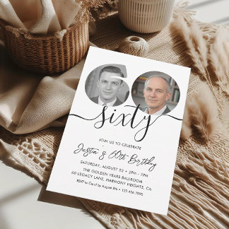 Minimalist Sixty Black White 60th Birthday Party Einladung