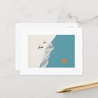 Minimalist Ski Art Print – Retro Alpine Skiers in Postkarte