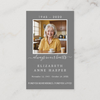 Minimalist Slate Gray Funeral Prayer Card Photo Visitenkarte