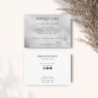 Minimalist Slate Gray Watercolor Jewelry Care Card Begleitkarte