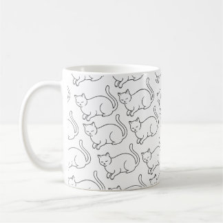 Minimalist Sleepy Cat Pattern Mug | Hand-Drawn Cer Kaffeetasse