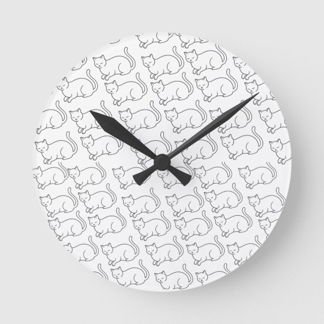 Minimalist Sleepy Cat Pattern Round Wall Clock  Runde Wanduhr (Vorderseite)