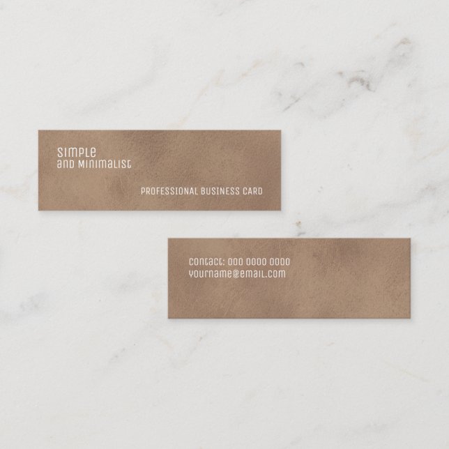 Minimalist slim brown leather effect mini visitenkarte (Vorne/Hinten)