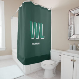 Minimalist Smaragdgrün personalisierte Monogramm  Duschvorhang