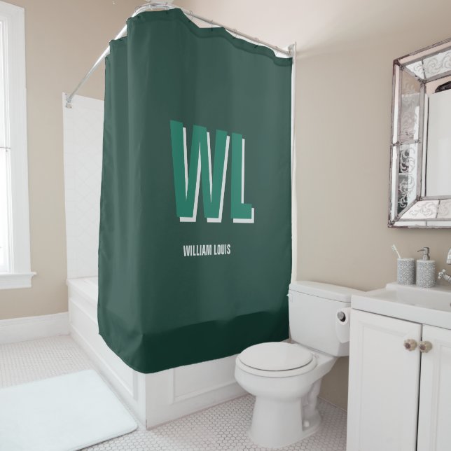Minimalist Smaragdgrün personalisierte Monogramm  Duschvorhang (Beispiel)