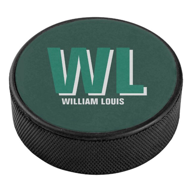 Minimalist Smaragdgrün personalisierte Monogramm  Eishockey Puck (3/4)