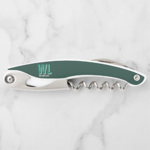 Minimalist Smaragdgrün personalisierte Monogramm  Kellnermesser