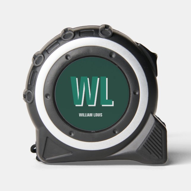Minimalist Smaragdgrün personalisierte Monogramm  Maßband (Vorderseite)