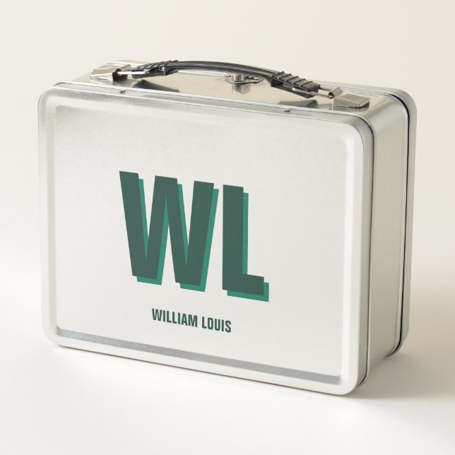 Minimalist Smaragdgrün personalisierte Monogramm  Metall Brotdose (Rückseite)