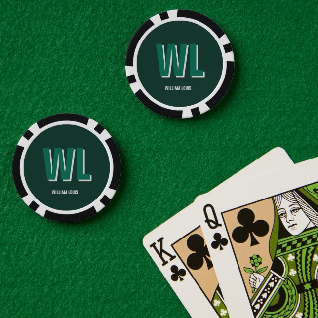 Minimalist Smaragdgrün personalisierte Monogramm  Pokerchips (Pokertisch (doppelt))