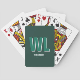 Minimalist Smaragdgrün personalisierte Monogramm  Spielkarten