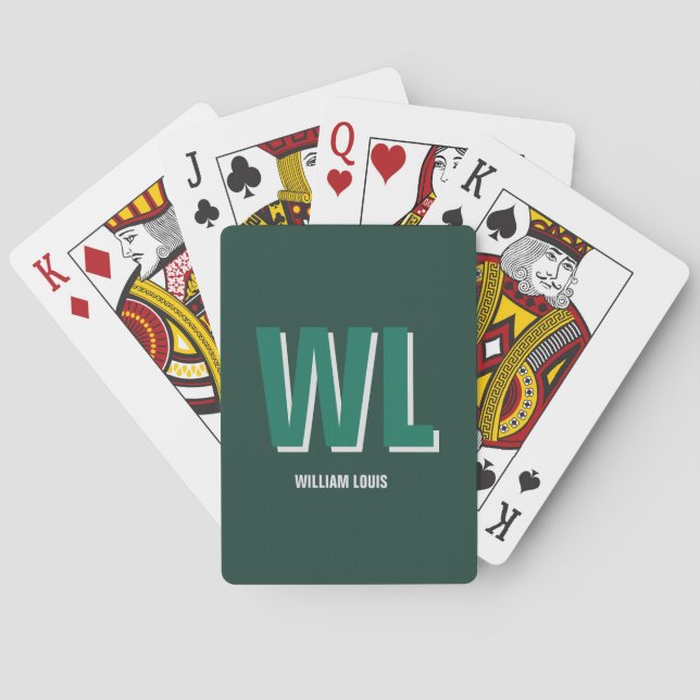 Minimalist Smaragdgrün personalisierte Monogramm  Spielkarten (Rückseite)