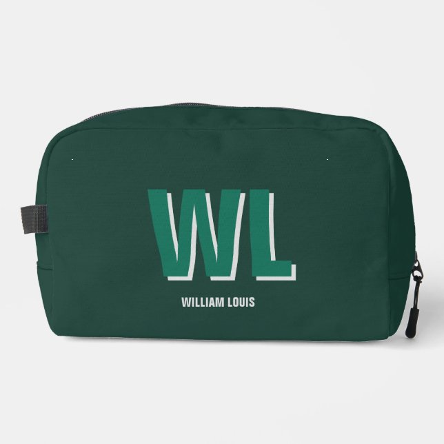 Minimalist Smaragdgrün personalisierte Monogramm  Waschbeutel (Vorderseite)