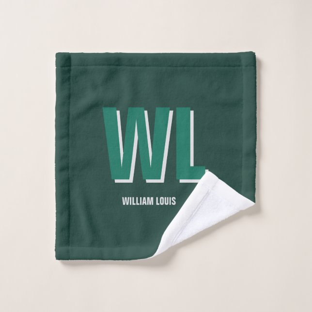 Minimalist Smaragdgrün personalisierte Monogramm  Waschlappen (Waschlappen)