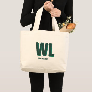 Minimalist Smaragdgrün personalisiertes Monogramm Jumbo Stoffbeutel