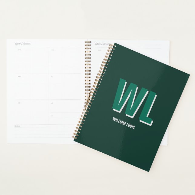 Minimalist Smaragdgrün personalisiertes Monogramm  Planer (Anzeige)
