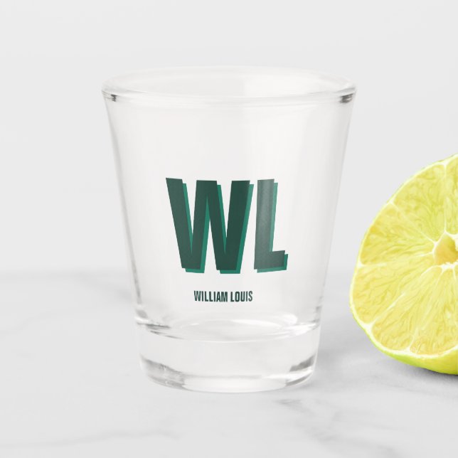 Minimalist Smaragdgrün personalisiertes Monogramm  Schnapsglas (Vorderseite)