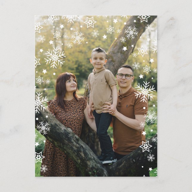 Minimalist Snowflake Frame Photo Overlay Holiday Postkarte (Vorderseite)