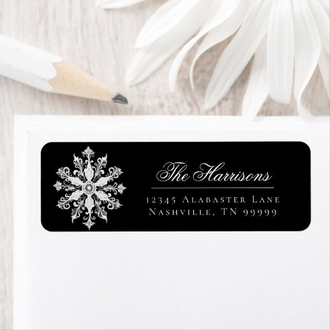 Minimalist Snowflake Wedding Address | Black (Insitu)
