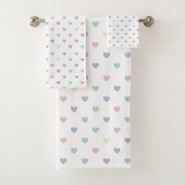 Minimalist Soft Pastel Heart Pattern   Badhandtuch Set