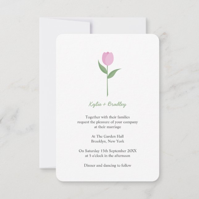 Minimalist Soft Pink Tulip Einladung (Rückseite)