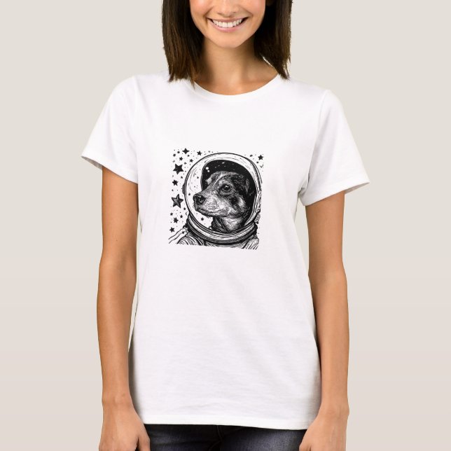  Minimalist Space Pup Draw Astronaut dog T-Shirt (Vorderseite)