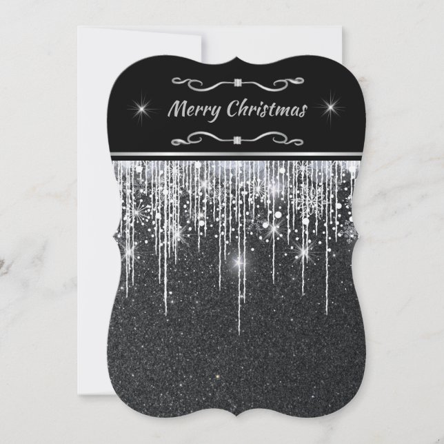 Minimalist Sparkly Black and Silver Christmas Einladung (Vorderseite)