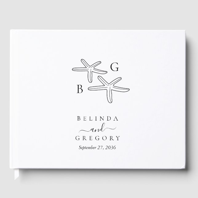 Minimalist Starfish Beach Monogram Wedding  Gästebuch (Vorderseite)
