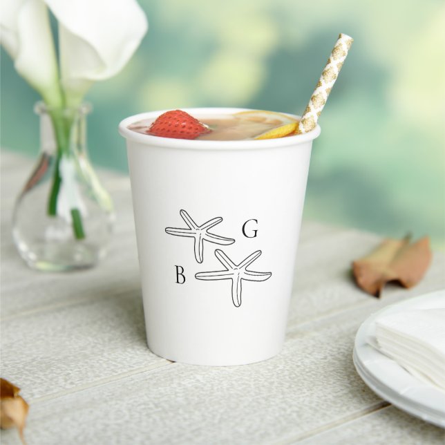 Minimalist Starfish Beach Monogram Wedding  Pappbecher (In Situ)