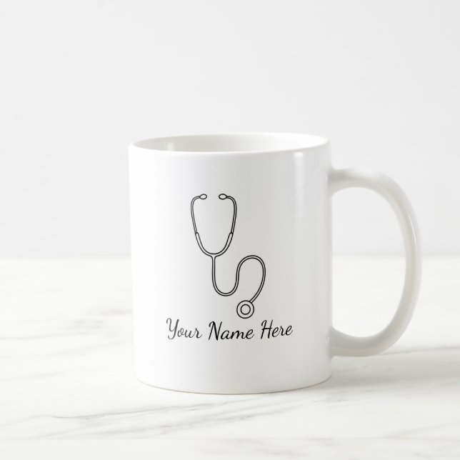 Minimalist Stethoscope Line Art Personalized Mug Kaffeetasse (Rechts)