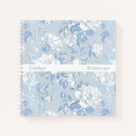 Minimalist Stripe Dusty Blue Floral Square Notizbuch
