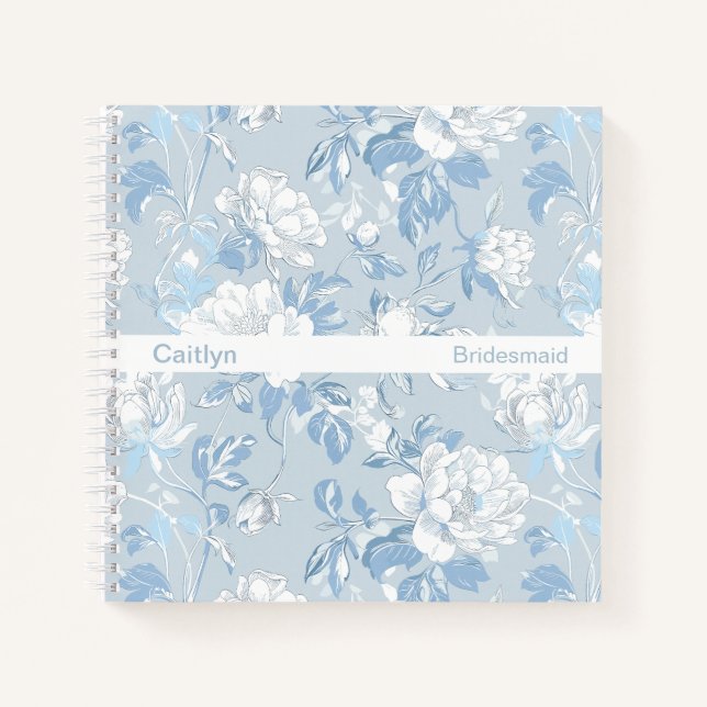 Minimalist Stripe Dusty Blue Floral Square Notizbuch (Vorderseite)