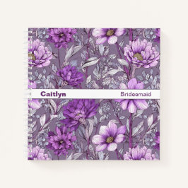 Minimalist Stripe Purple Floral Square Notizbuch