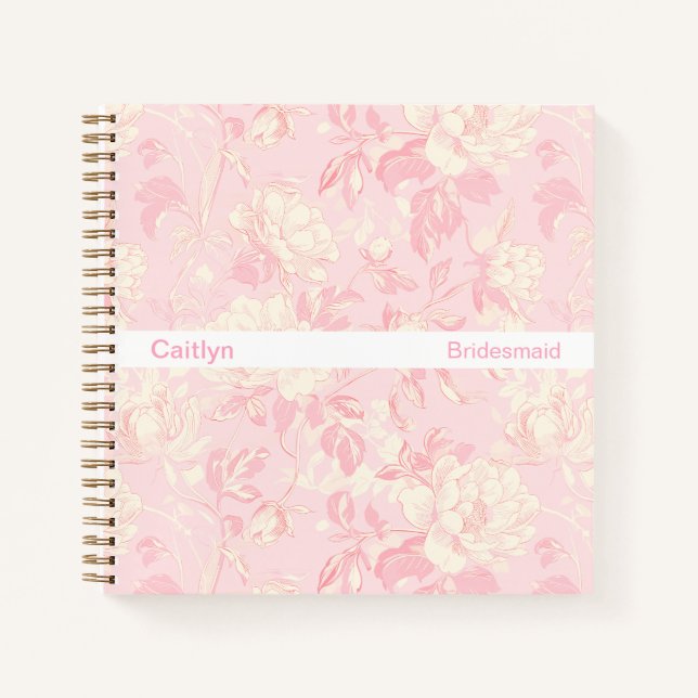 Minimalist Stripe Soft Peach Floral Square Notizbuch (Vorderseite)