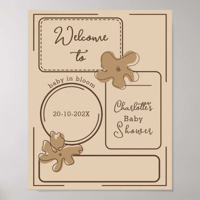 Minimalist Style Flower Notes Baby Shower Welcome Poster (Vorne)