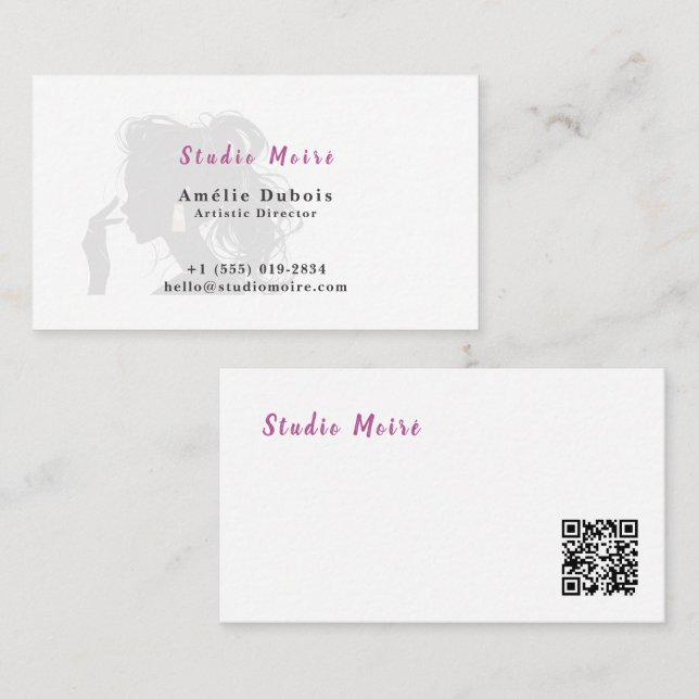 Minimalist Subtle Luxury Salon QR Code Visitenkarte (Vorne/Hinten)