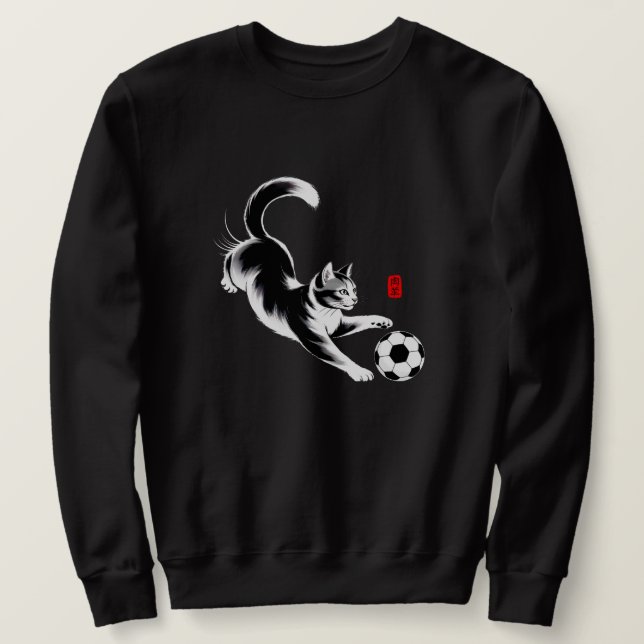 Minimalist Sumi-e Soccer Cat Unique Gift for Cat Sweatshirt (Design vorne)