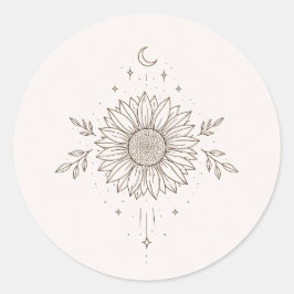 Minimalist Sunflower & Moon Design Runder Aufkleber