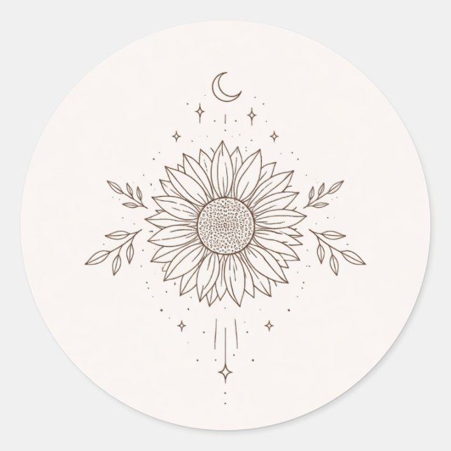 Minimalist Sunflower & Moon Design Runder Aufkleber (Vorderseite)