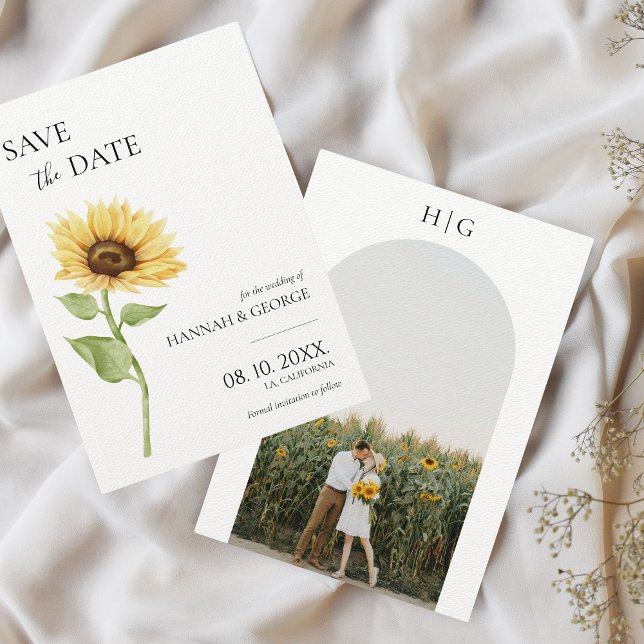 Minimalist Sunflower Photo Arch Wedding  Save The Date (Sunflower Save the Date Modern minimalist arch)