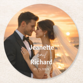 Minimalist Sunset Beach Romantic Wedding Vows  Runder Pappuntersetzer