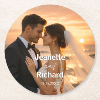 Minimalist Sunset Beach Romantic Wedding Vows  Runder Pappuntersetzer