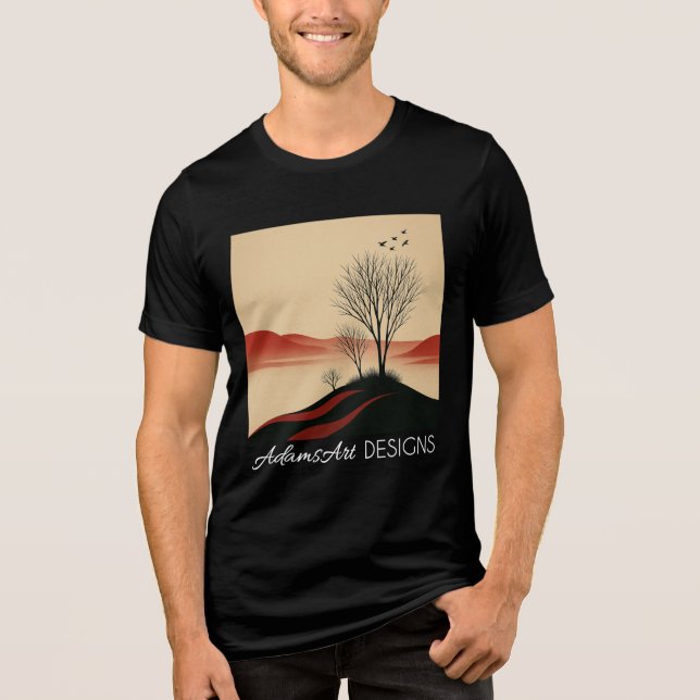 Minimalist Sunset Landscape Tree Silhouette Tri-Blend Shirt (Vorderseite)