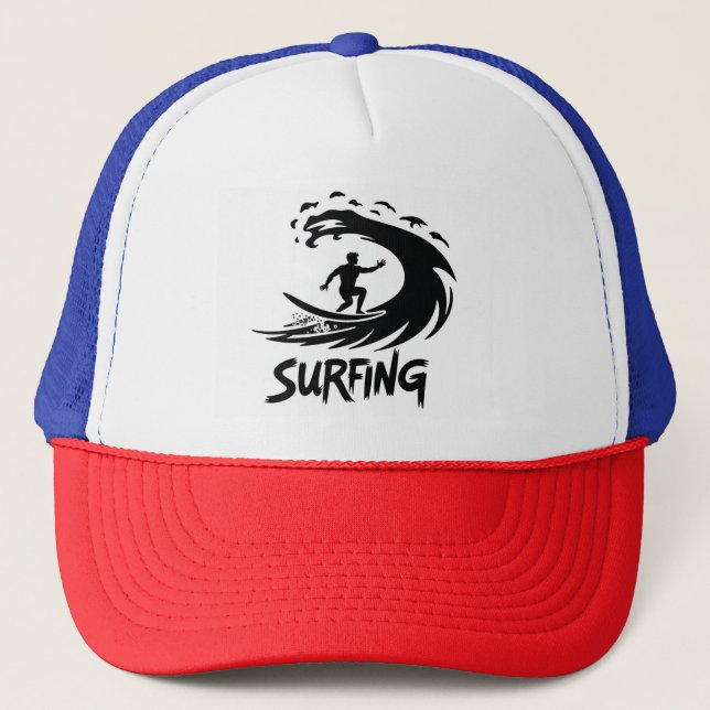 Minimalist Surfer Silhouette Wave Hat Truckerkappe (Vorderseite)