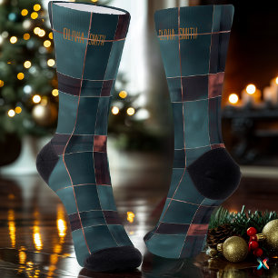 Minimalist Teal & Burgundy Weihnachtskariert Benut Socken