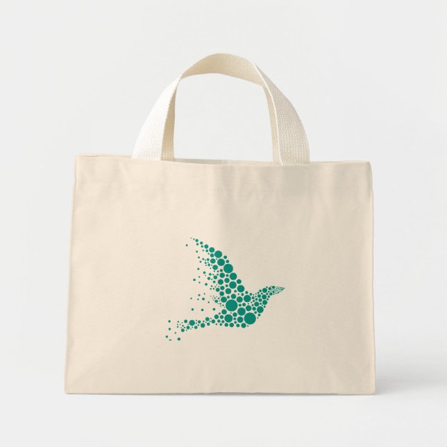 Minimalist Teal Dotted Dove of Peace Tote Bag Mini Stoffbeutel (Vorne)