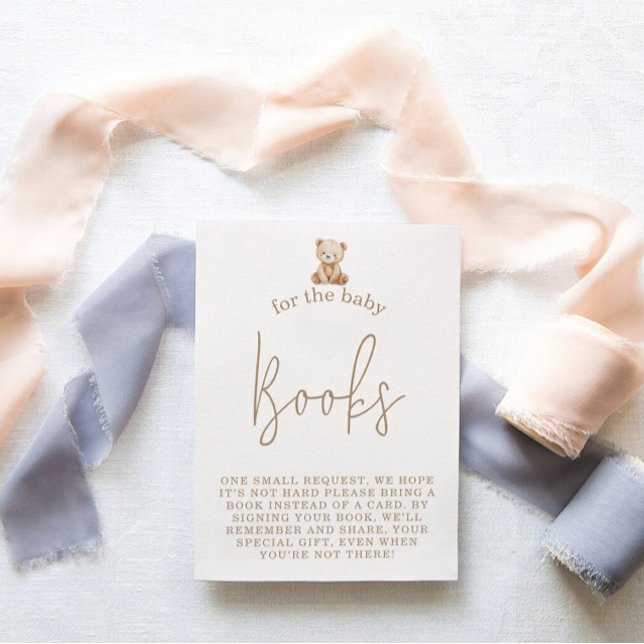 Minimalist Teddy Bear Books Request Baby Shower Begleitkarte (Von Creator hochgeladen)