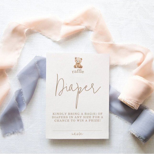 Minimalist Teddy Bear Diaper Raffle Baby Shower Begleitkarte (Von Creator hochgeladen)